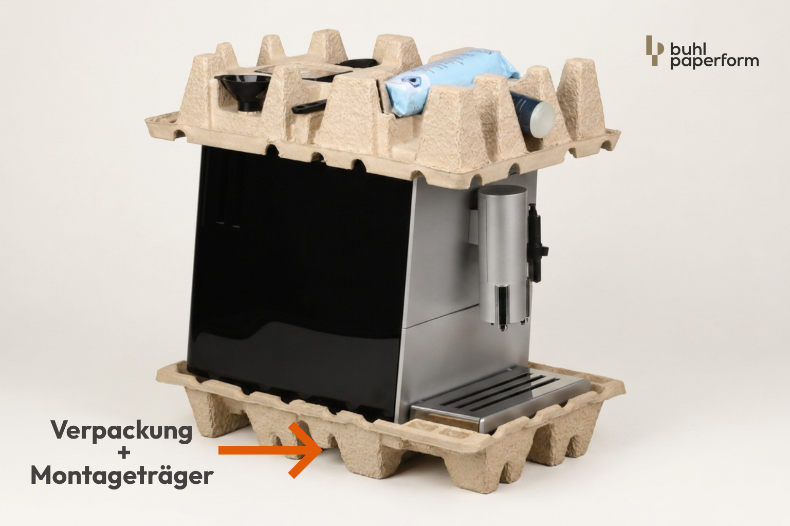 Fasergussverpackung als Montageträger im Produktionsprozess Fasergussverpackung als Montageträger im Produktionsprozess
